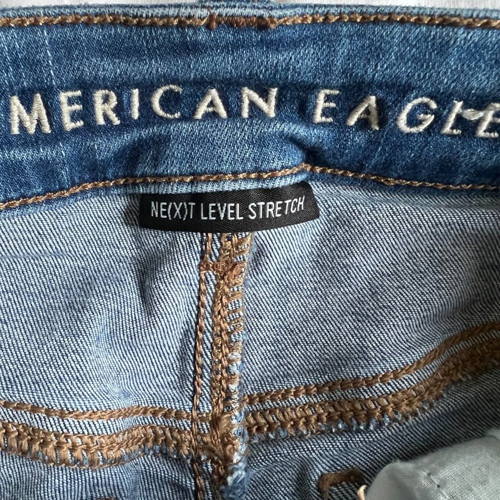 Blue Distressed Women's American Eagle Denim Shorts, Size 2 - Picture 3 of 4